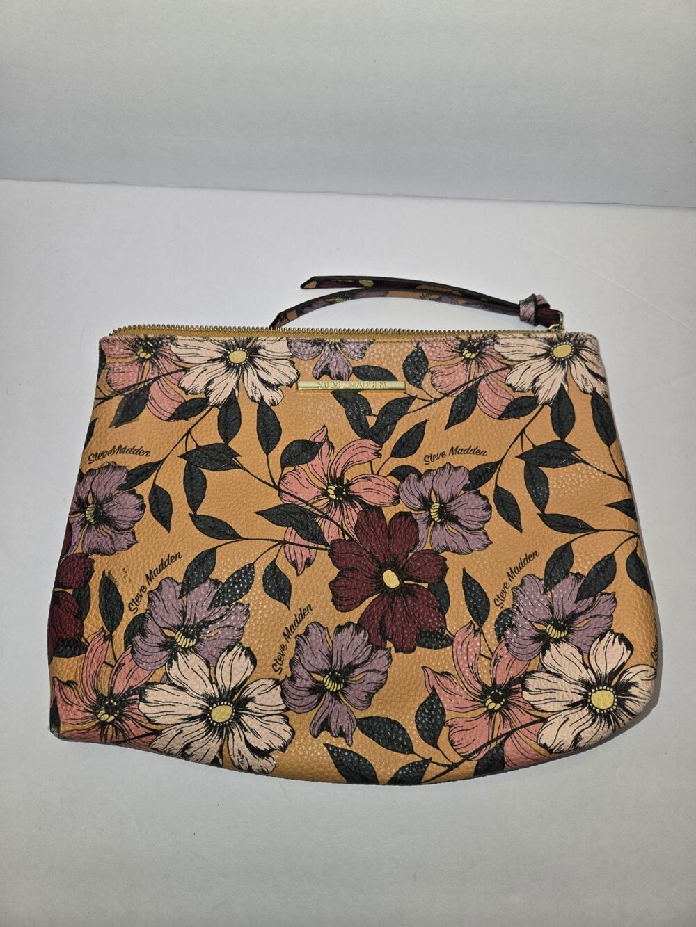 Steve Madden Floral Yellow Bag Hand Bag Make Up Bag Clutch Pink Flowers